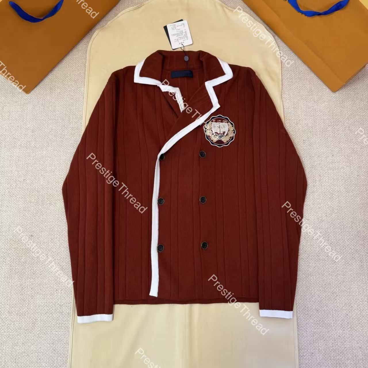 26ss Academy British-style Sailboat Badge Embroidered Contrasting Edge Double-Breasted Knit Cardigan Designer Men's Jackets