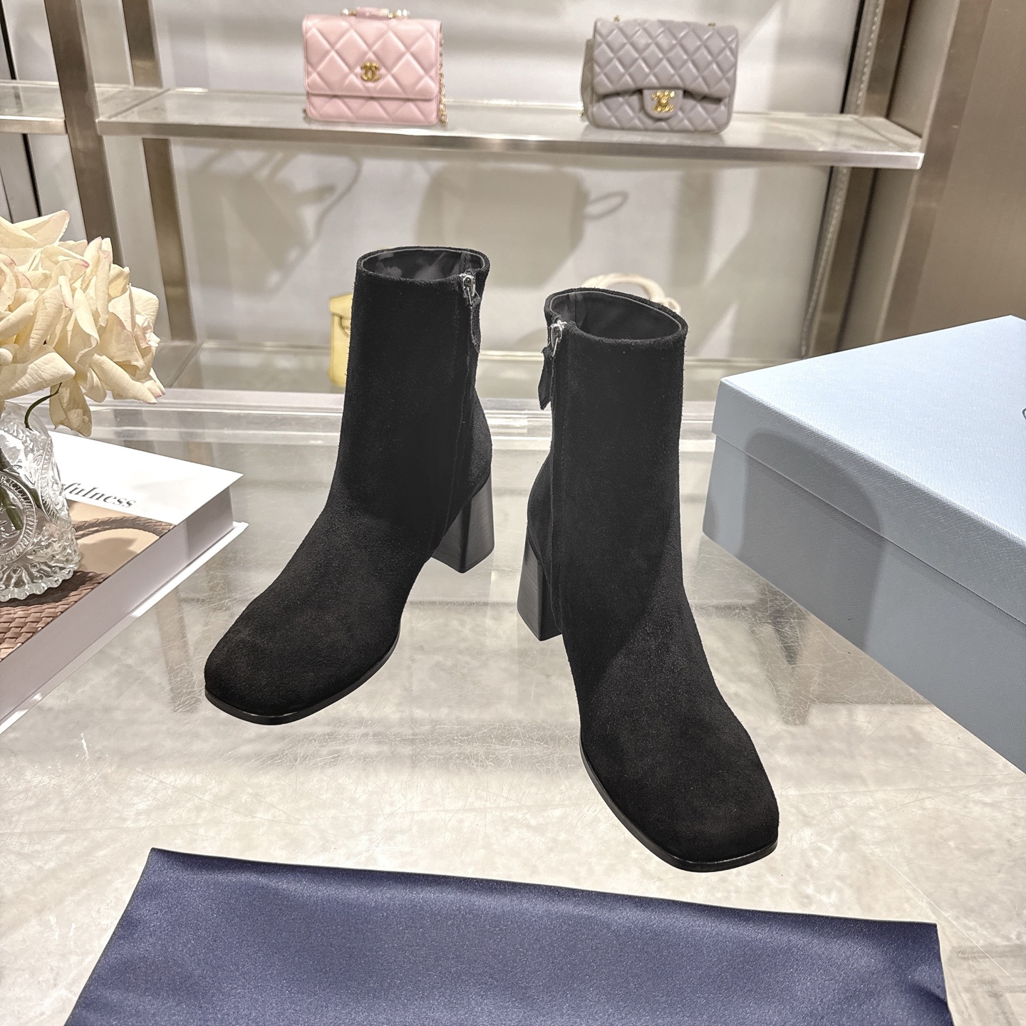 Suede Boot Luxury Designer Womens Black Gold Ankle Block Heel Round Toe Fashion Formal Footwear Quality Comfort Modern Stylish Trendy Office Dress P