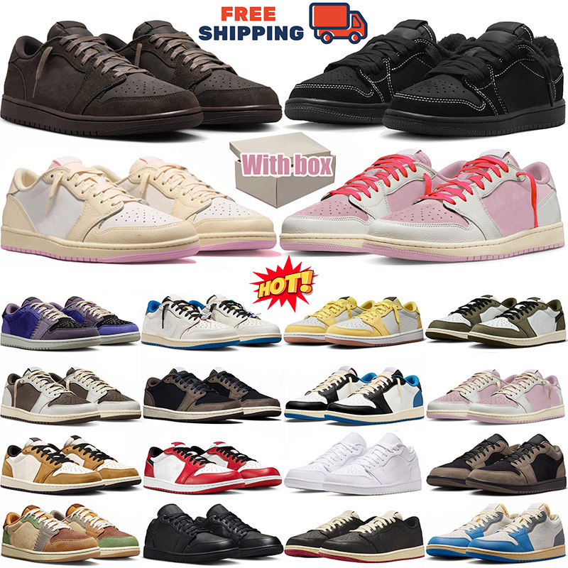 Free shipping with box travi scoot1s low 1 1s shoes men women designer sneakers shy pink black phantom velvet brown travis sports outdoor trainers s