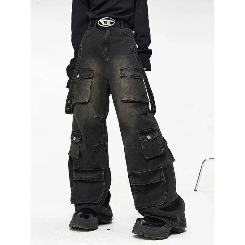 Men Jeans Aesthetic Mens Trousers Tie trousers Dye Man Cowboy Pants Wide Leg Hip Hop Goth Soft Cotton Original Multi Bag Jeans Denim Pants