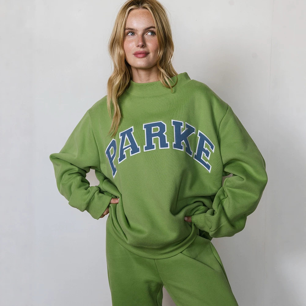 Parkes Mockneck 2026 Niche Designer Polaire Doublé Sweat À Capuche Nouvelle Lettre Patch Broderie Lâche Col Roulé Femmes Coton Casual Pull À Capu