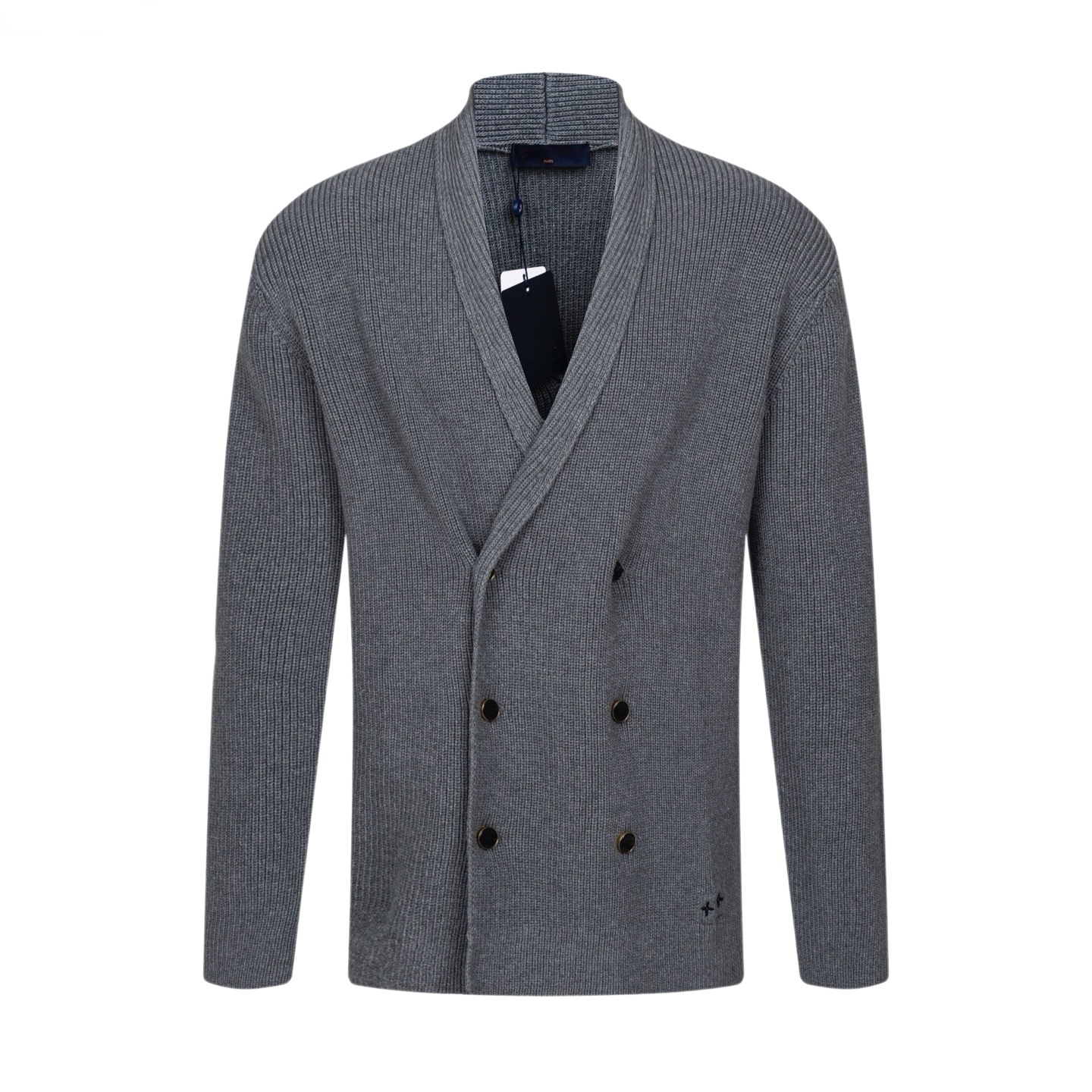 2026 Fall mens Designer Luxury Men Double Breasted Knit Cardigan Shawl Collar Ribbed Knitwear Warm Thick Sweater Coat Business Casual Outerwear