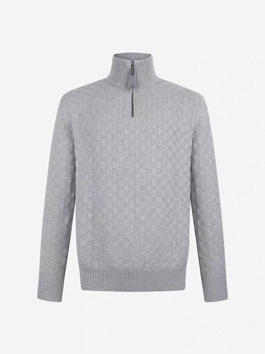 2026 Fall mens Designer Luxury Men Half Zip Knit Sweater High Collar Check Jacquard Wool Blend Pullover Warm Autumn Winter Knit Top