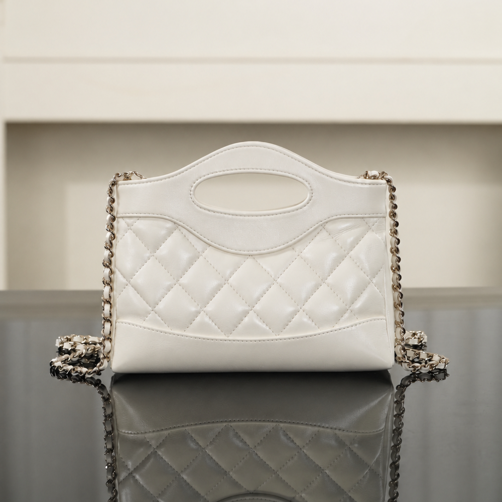 Designer Bag Cutout Handle Tote Series Waxed Lambskin Quilted Mini Crossbody Purse Woven Chain Shoulder Bag Soft Vintage Leather Handbag