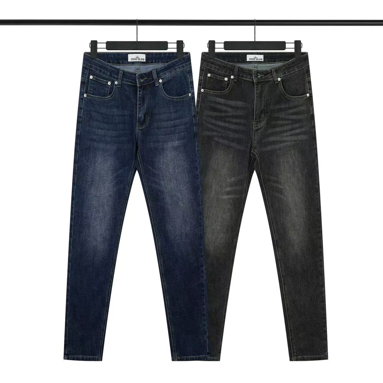 Men's Designer Jeans High Elasticity Washed Pocket Embroidered Badge Slim Fit Skinny Jeans from Stone Family