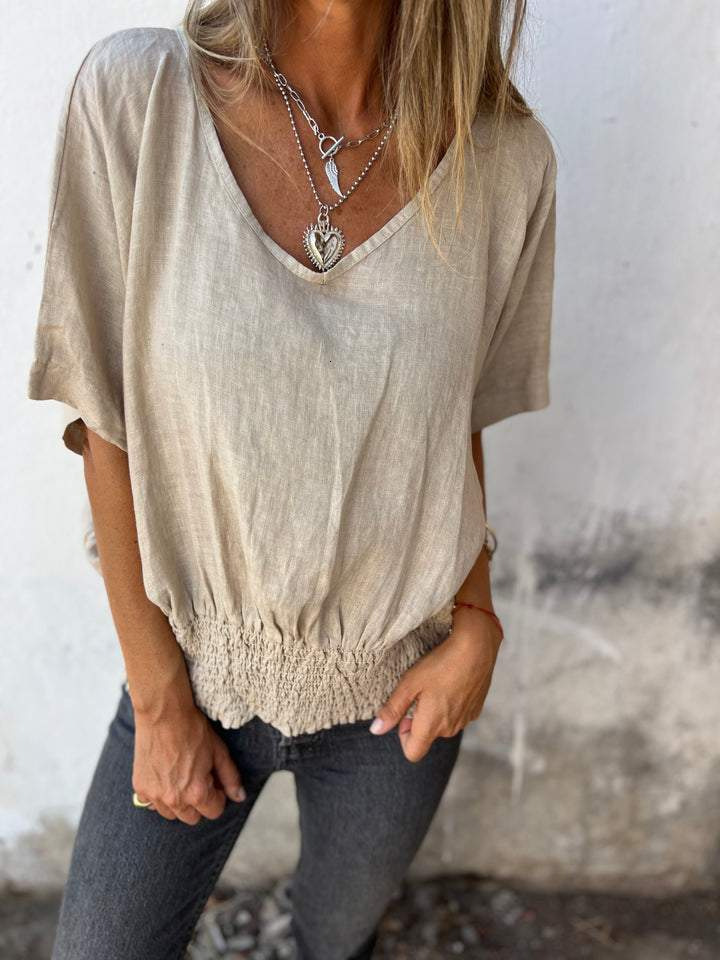 European And American Cross-Border Summer New Loose T-Shirt Women, V-Neck Casual Cotton-Linen Top For Women 2001