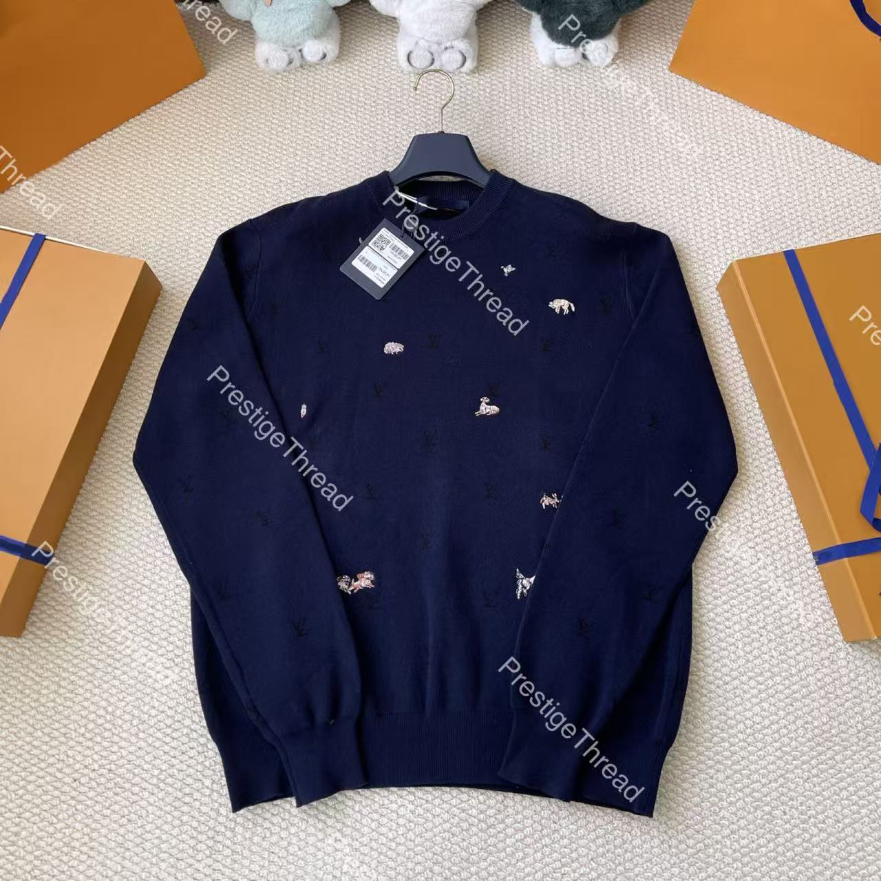 High-Quality Designer Men's Sweaters with Animal Embroidery Jacquard Logo Knitwear for Couples