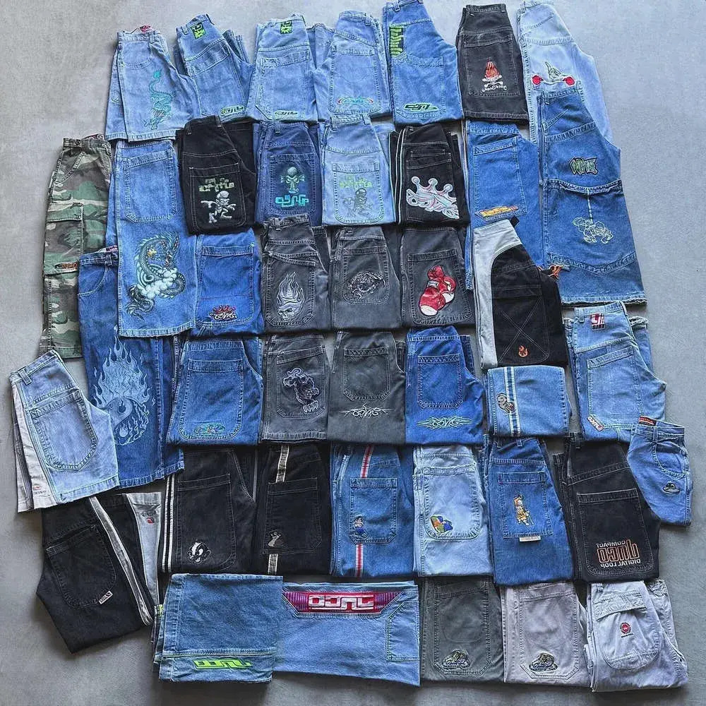 Men Jeans Aphic Printed Hip Hop Streetwear Y2k JNCOS Jorts Mens Designer Vintage Washed Over Knee Denim Shorts Baggy Straight Skateboard trousers Pa