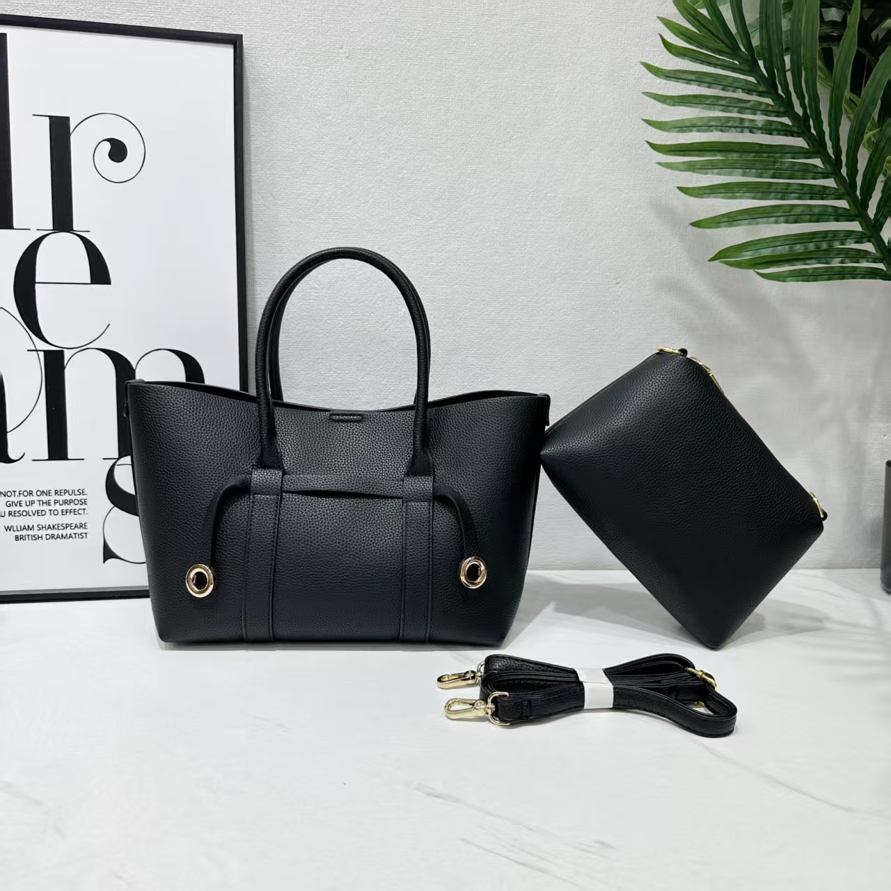 Pebbled Leather 2 in 1 Tote Bag Large Capacity Top Handle Handbag Detachable Strap Shoulder Bag For Women