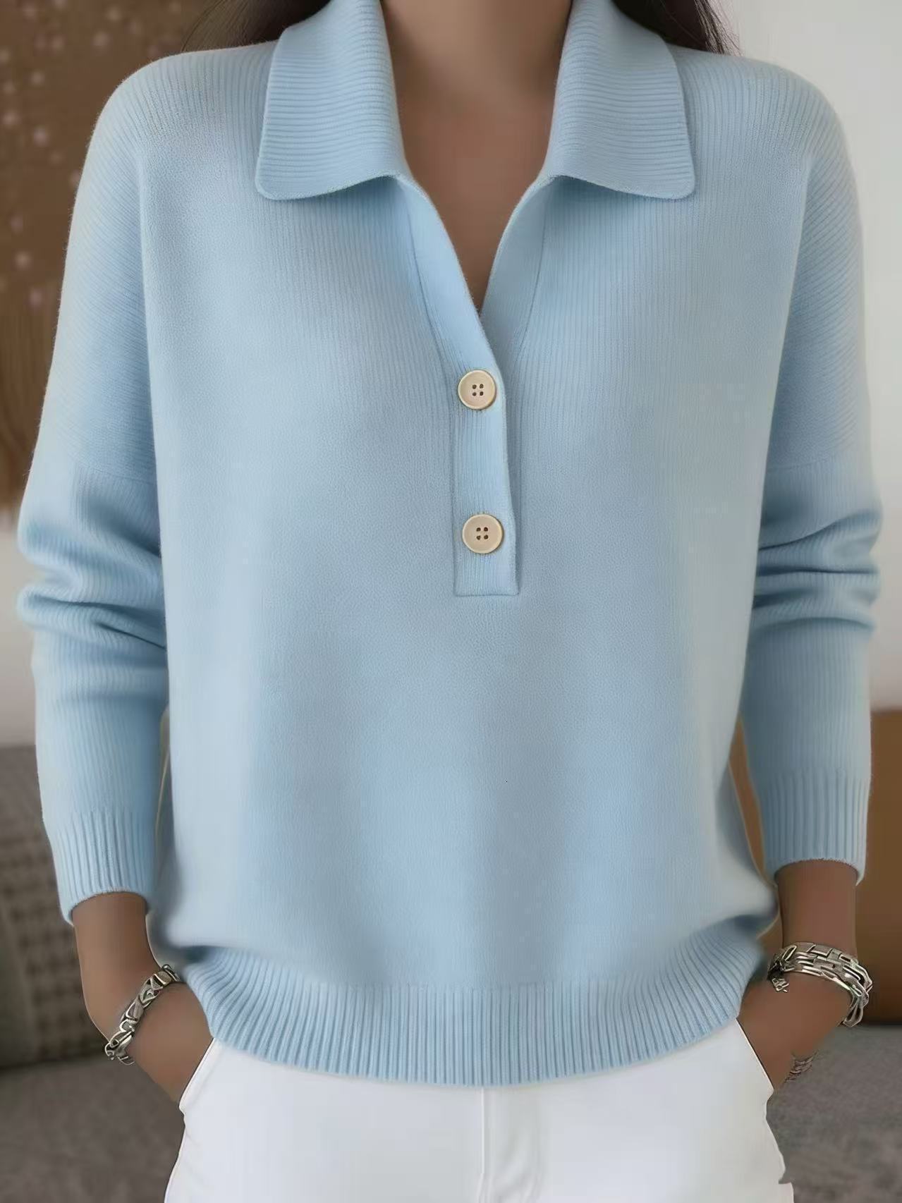 2026 Amazon European And American Cross-Border Autumn/Winter New Women's Sweater Knitted Turn-Down Collar Buttoned Loose Casual Knitwear 8ef7
