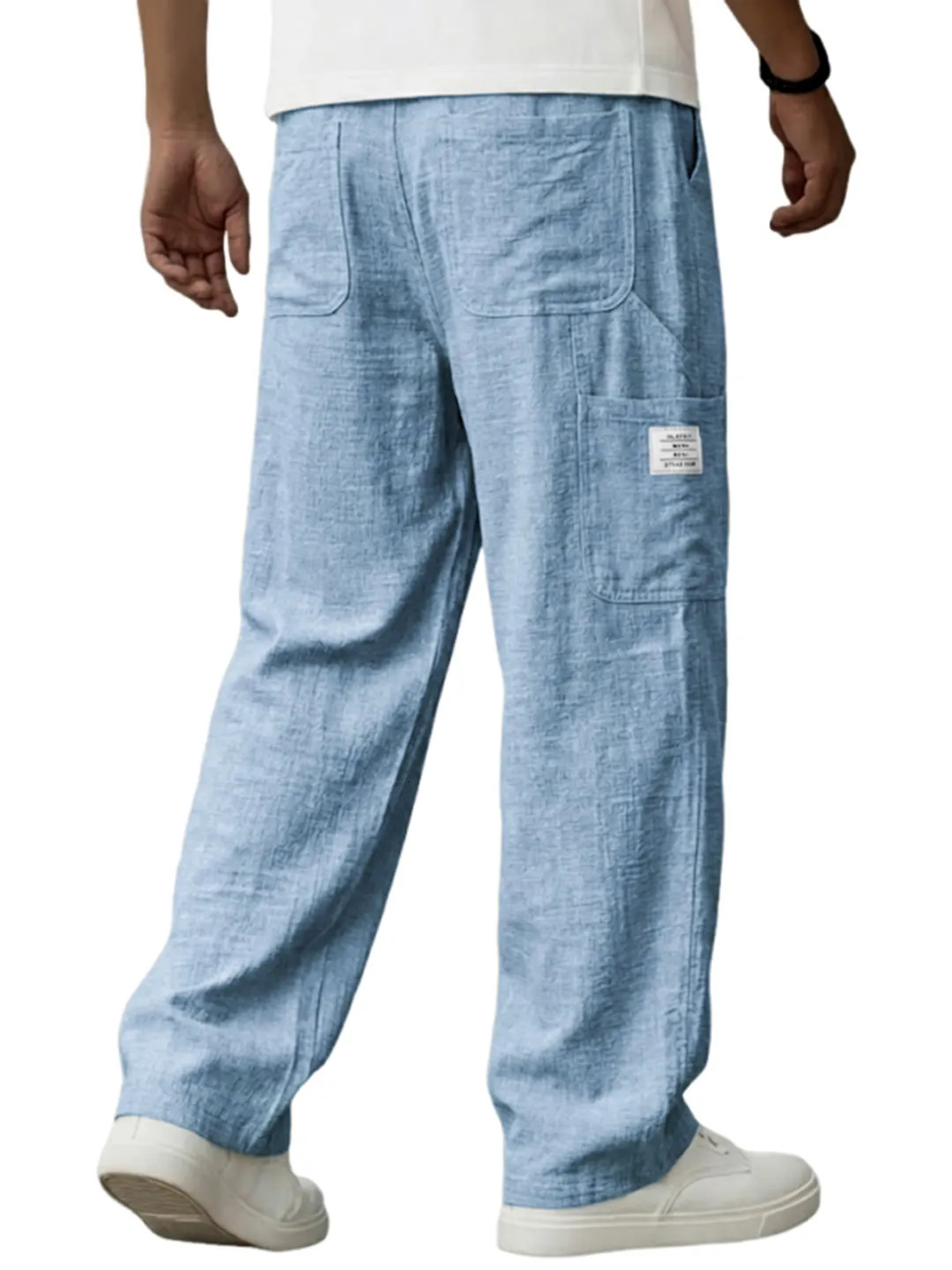 Spring/Summer New Apparel Cross-Border Independent Station Men's Solid Color Breathable Cotton-Linen Pocket Casual Trousers 6341
