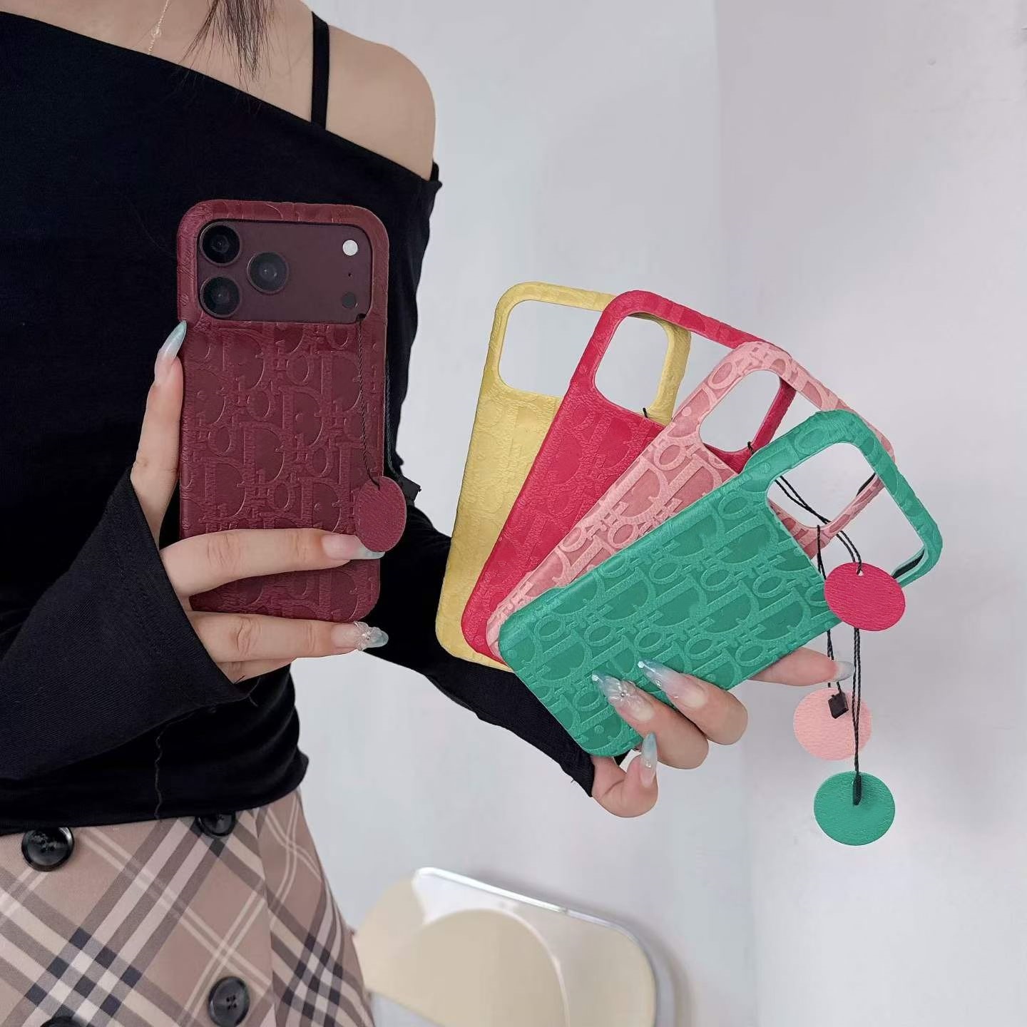iphone 18 promax burgundy red Phone Case Designer for iPhone 17 16 Pro 15 14 Luxury Phone Case for Women Men Gift Excellent Grip Shockproof Slim Lea