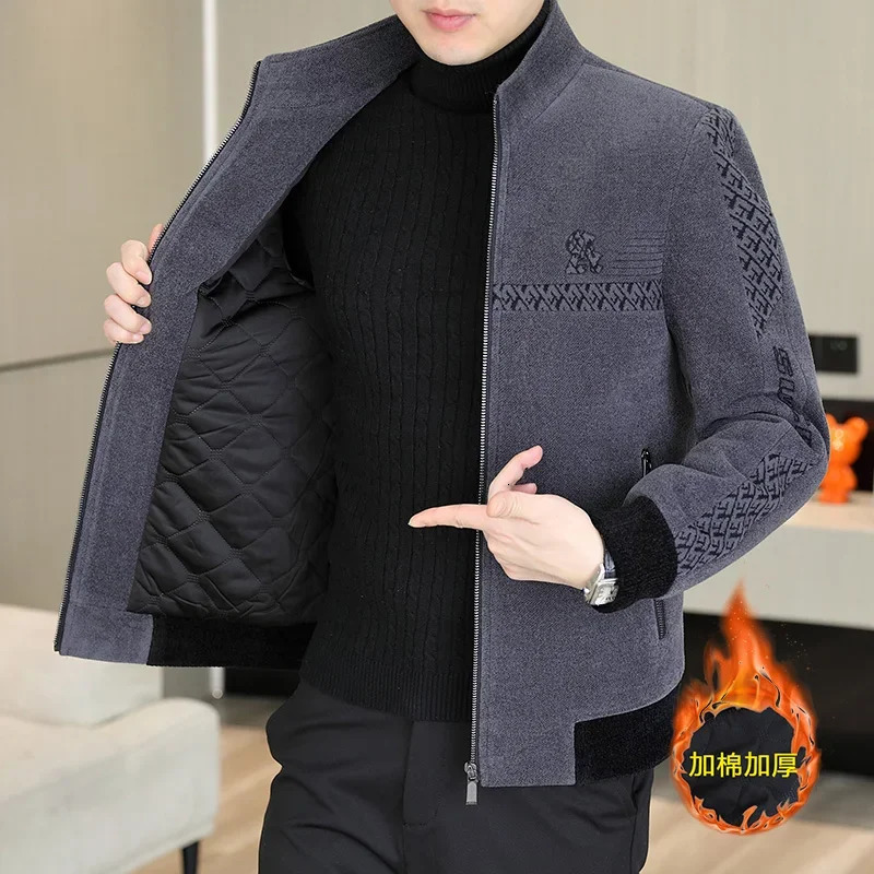 High End Standing Collar Woolen Jacket for Men Winter Thick and Warm Wool Blends Coats Zipper Casual Business Windbreaker 260929