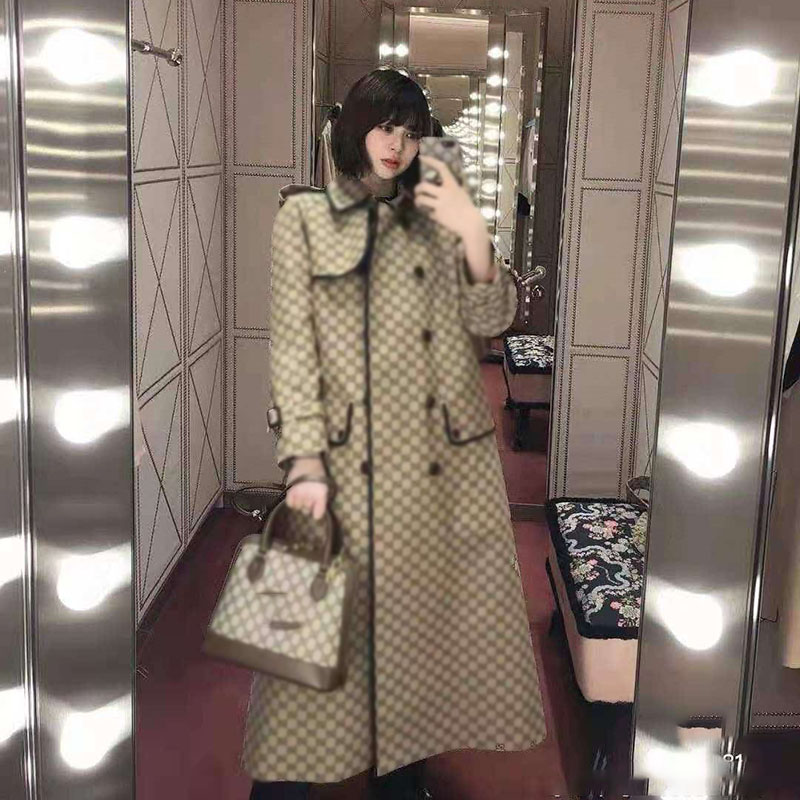 Designer new women's long plaid trench coat with collar, tie-up, windproof jacket, spring/autumn casual coat, jacket