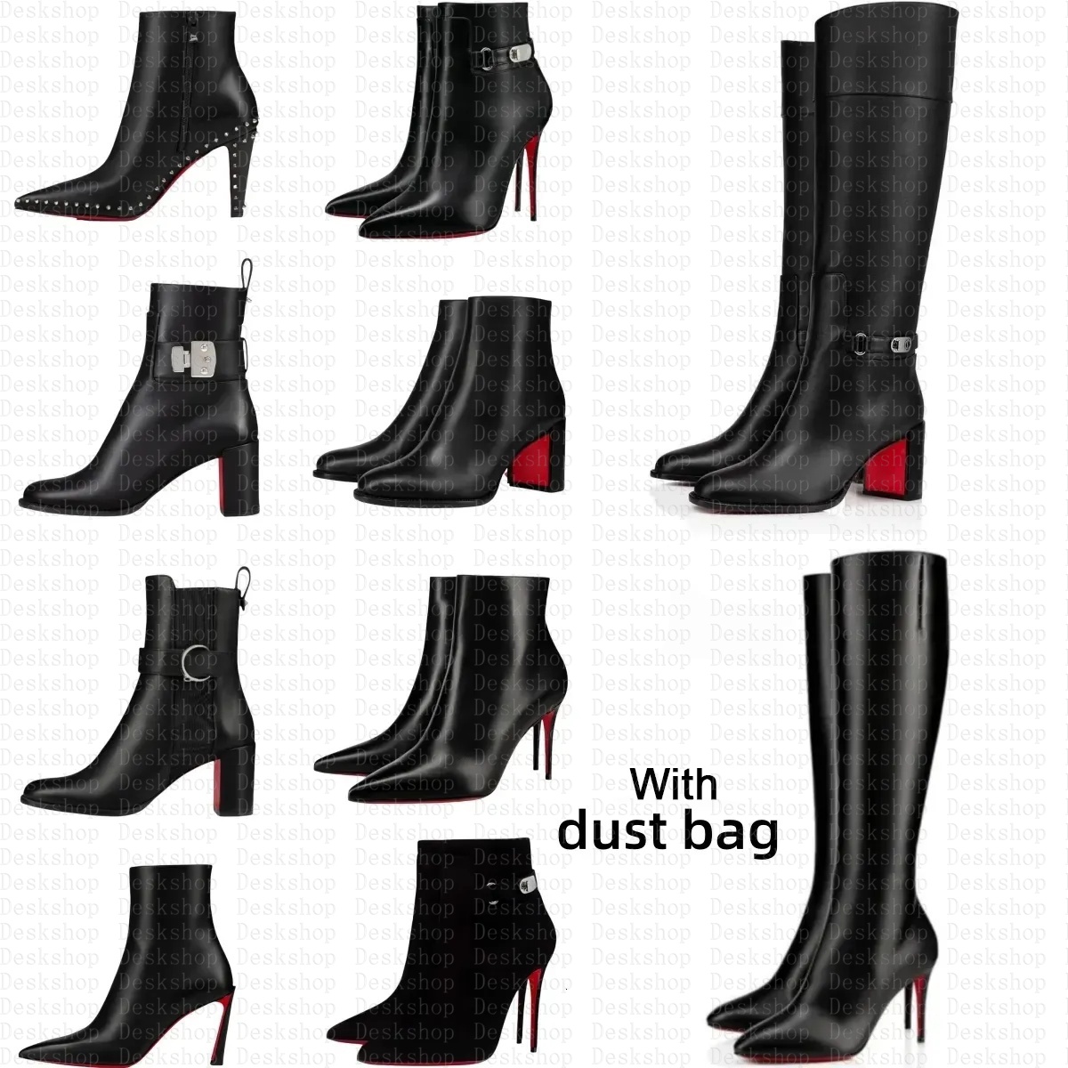 Luxury Red Sole Boots Heels Womens Shiny Bottom High Heeled Boot Designer Chunky Stiletto Genuine Leather Suede Ankle Knight Boots Fashion Woman Kne