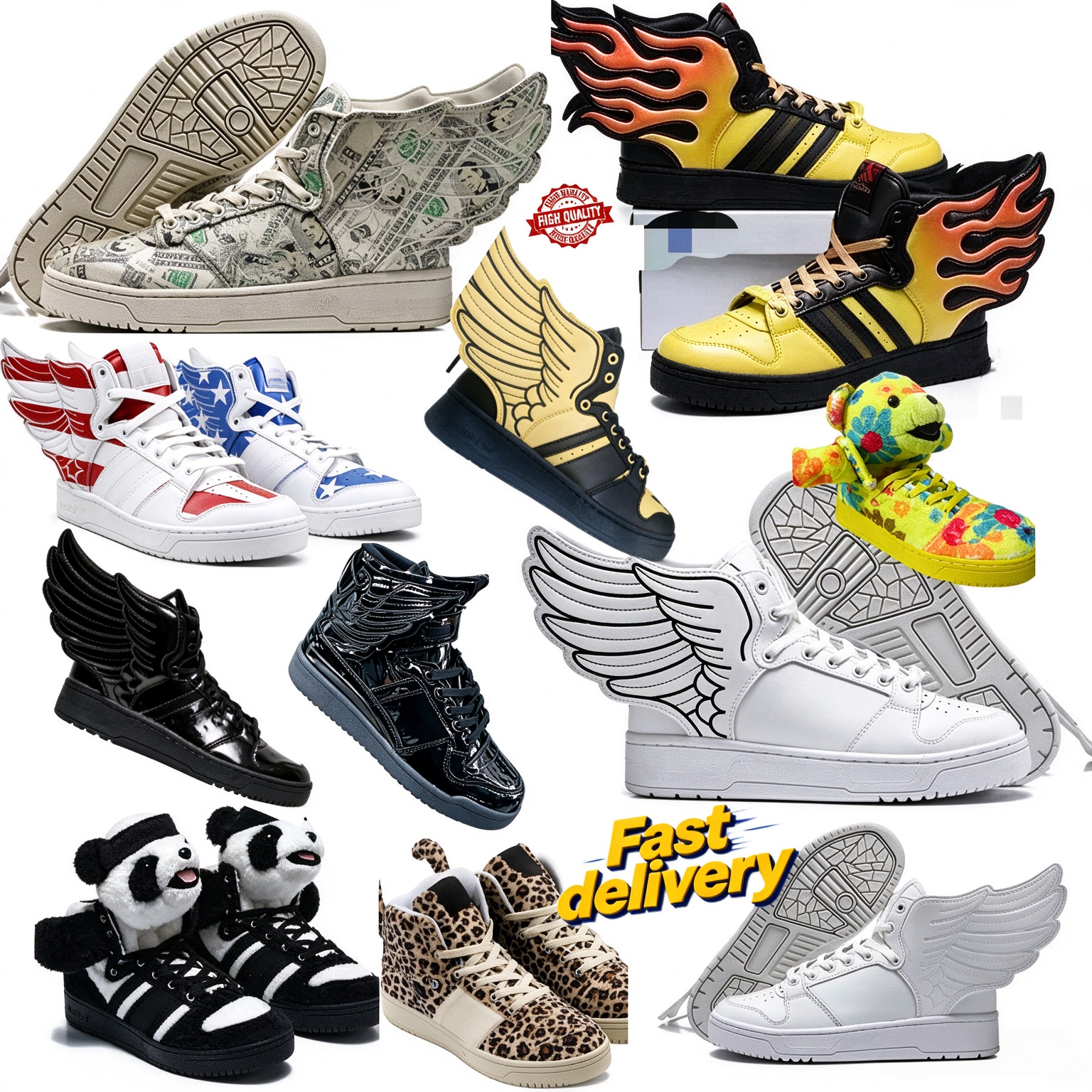 Men Running shoes JS Wings 2.0 Money High Originals Black Outline Dollar Print Stripes All White Women mens trainers outdoor Sneakers With Box Newly
