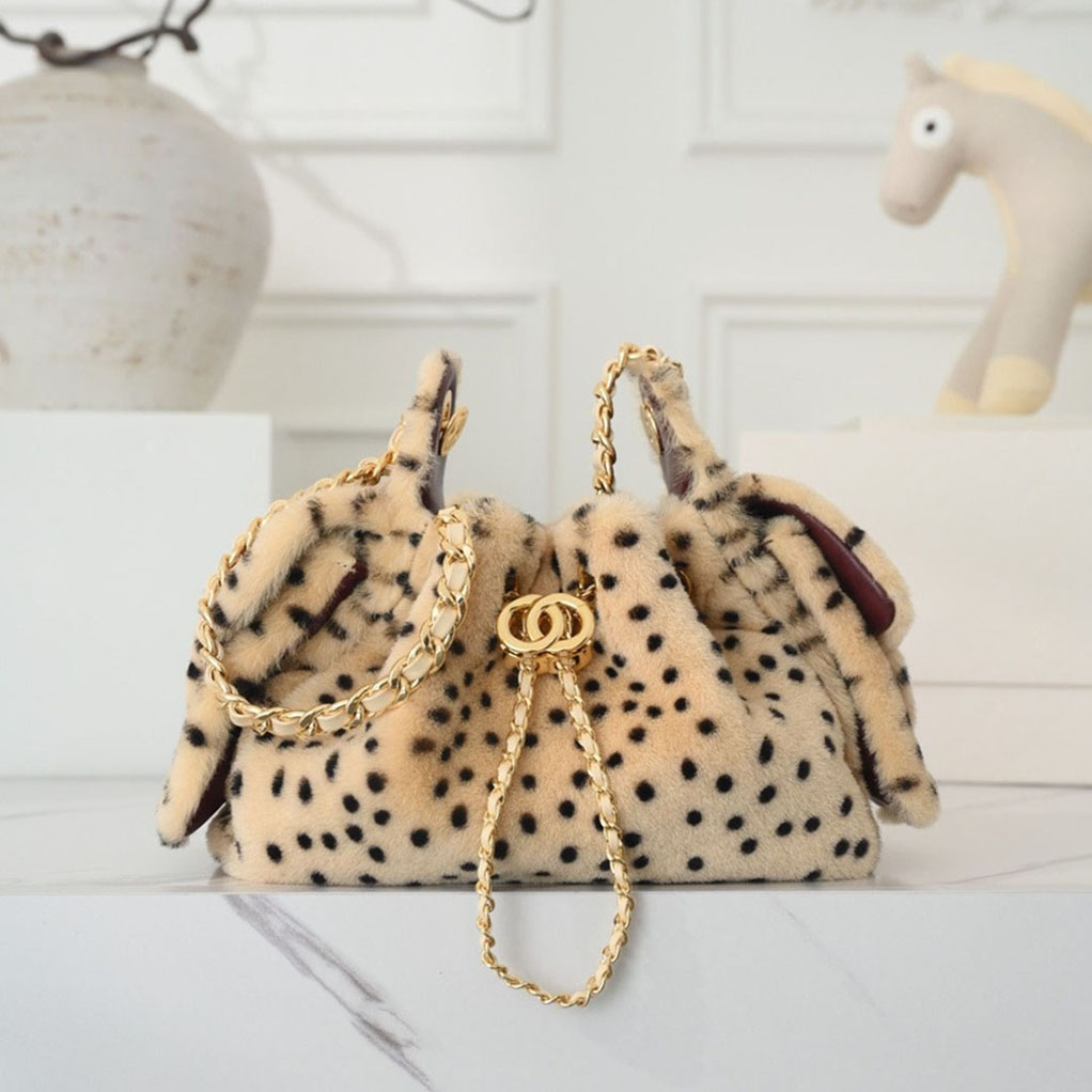 Designer Mini 25 Bag Leopard cc Bucket Bag Mini Drawstring Shoulder Bag Women Leather Handbags Luxury Chain Crossbody Bag Fashion spotted furry b