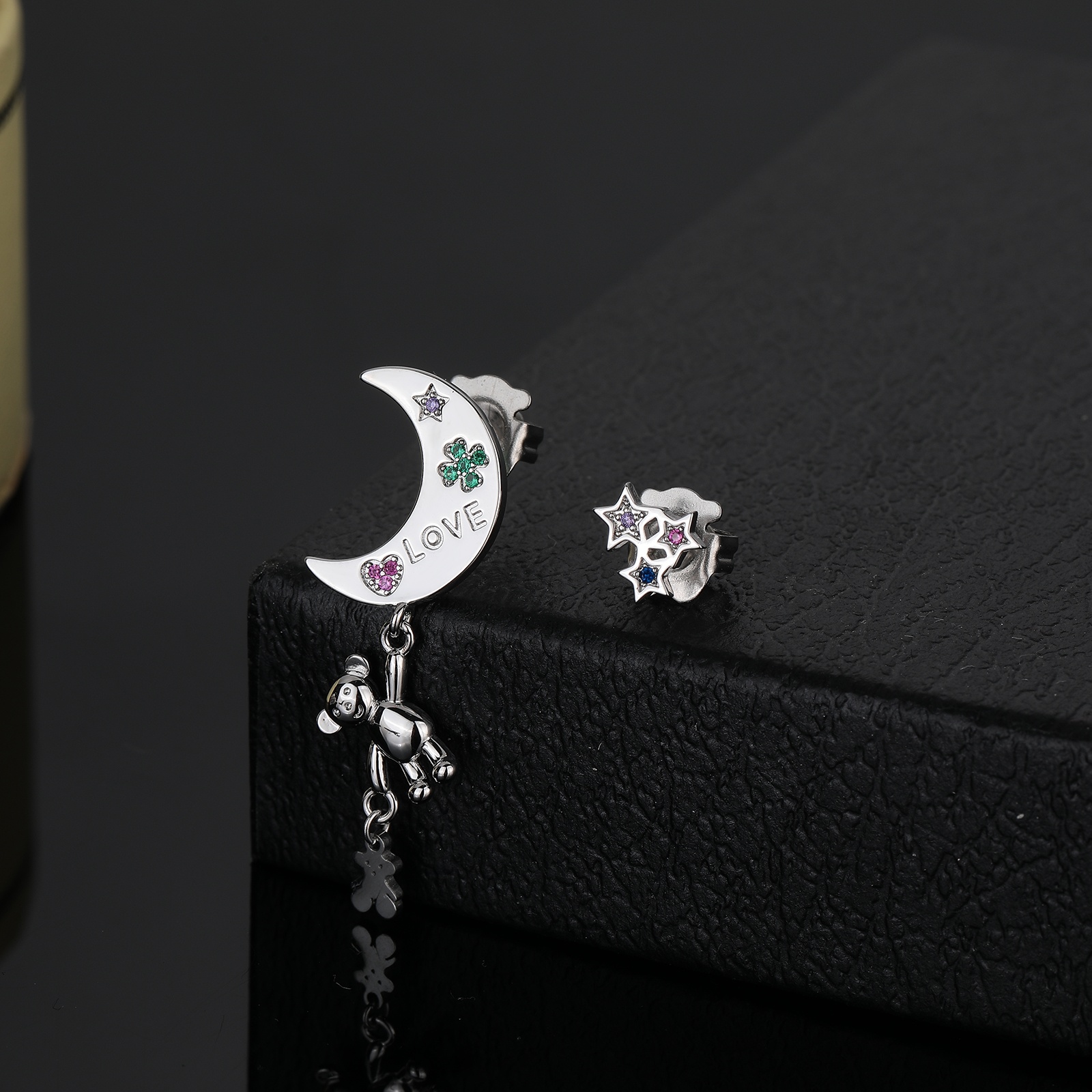 Mode chaude femmes hommes ours argent Rose or acier inoxydable lune étoile personnes couleur Zircon Animal Span boucles d'oreilles bijoux