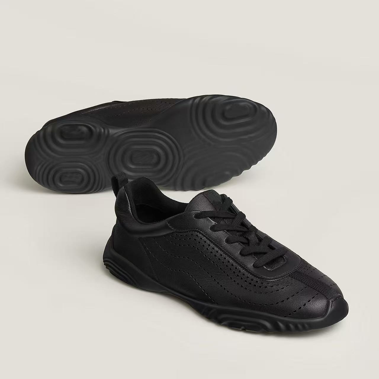 Unisex Leather Sneakers, Hollow Wave Line Design Lace Up Casual Shoes, Lightweight Non Slip Sole High Quality Fashion Walking Sports Shoes for Ladie
