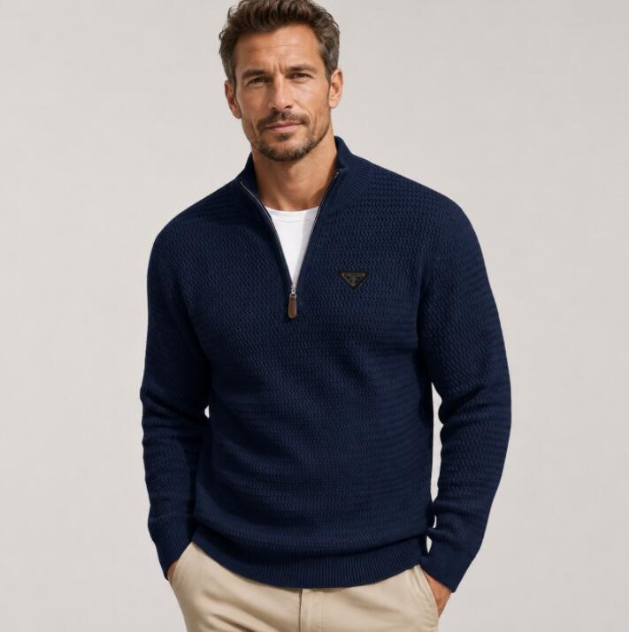 Designer Sweaters Men's half zip stand up collar knitted sweater business casual long sleeved pullover top men Luxury sweater