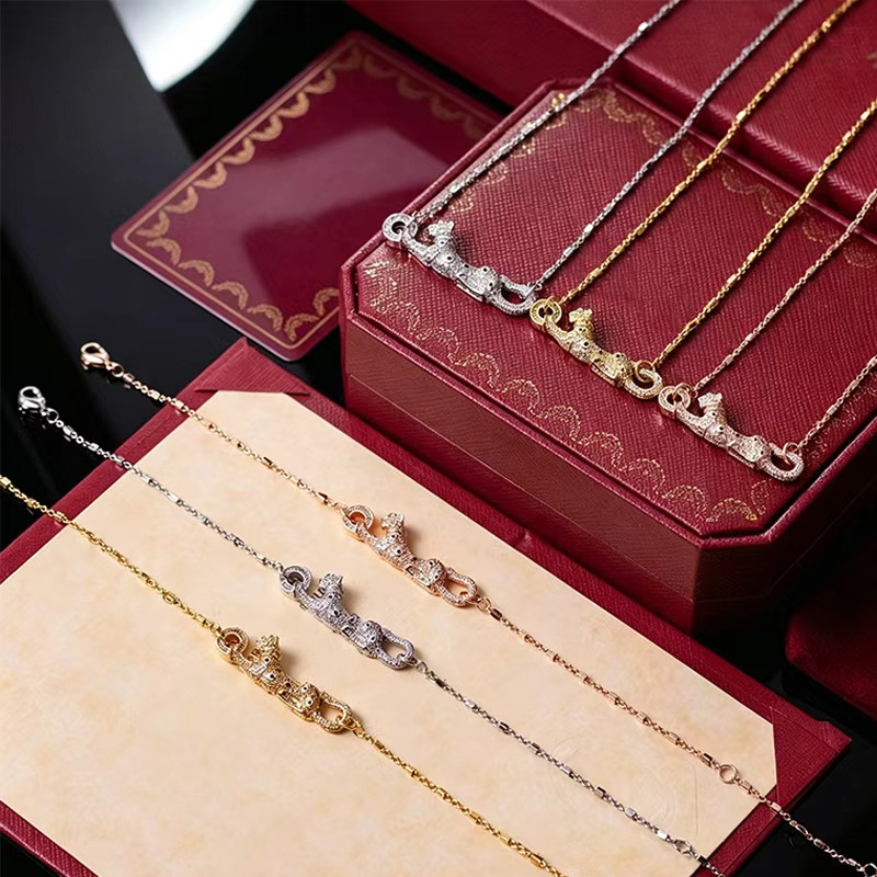 Ensemble de colliers et bracelets de luxe pour femmes, conçus avec des diamants complets, motif léopard, chaîne en or 18 carats de haute qualité