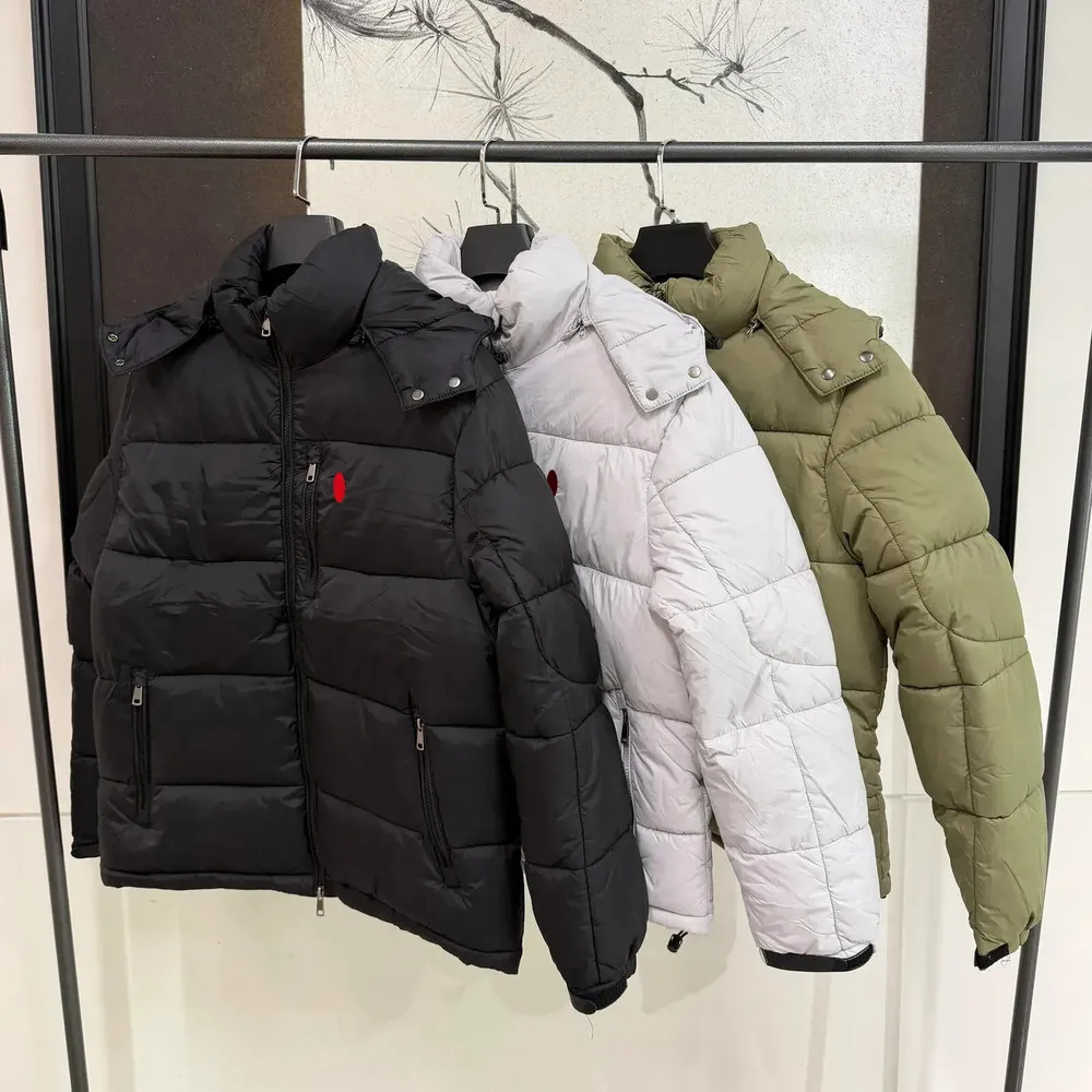 Men Polo Puffer Jacket Classic Embroidered Logo Zipper Hooded Jacket Winter Outdoor Windproof Thickened Warm Cotton-Padded Jacket Coat Designer Mens
