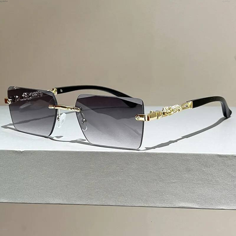 Free shipping 2026 new model leopard decorated frameless square sunglasses for men fashionable sun protection eyewear