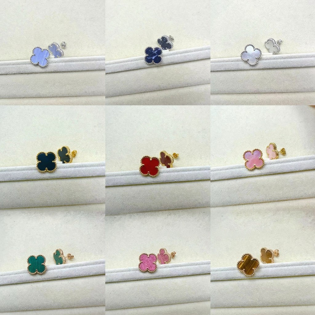 Four-Leaf Clover Stud Earrings for Women S925 Sterling Silver High-Version V Gold Plating 18K Rose Gold Red Agate Live Streaming Cooperation Dropshi