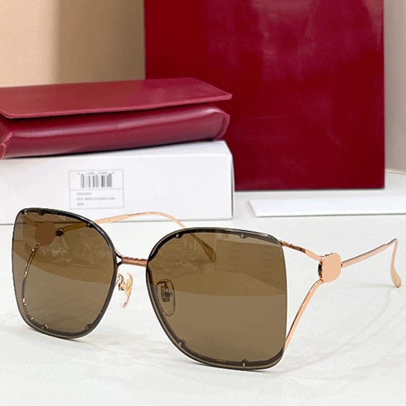 Frameless Metal Sunglasses For Women 1713SA Fashionable classic oversized square frame Brown nylon lenses Metal double letter symbol mirror legs Wit
