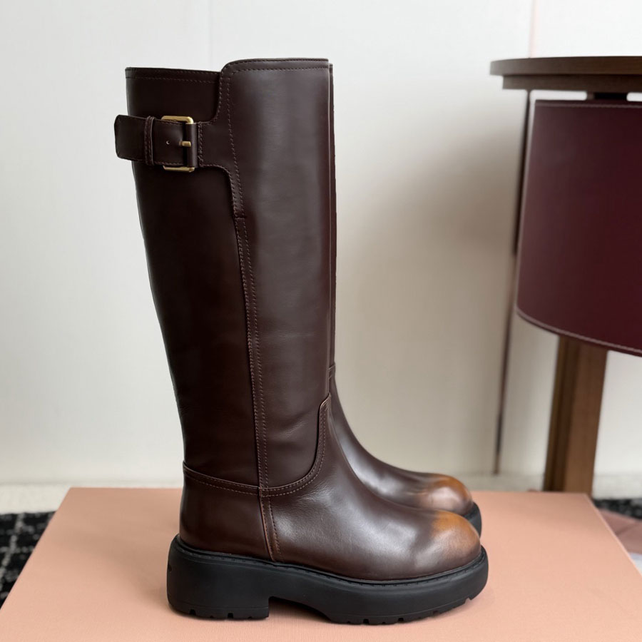 Top quality buckle Classic real Leather fashion Trendy chunky heels Knight Knee Boots Motorcycle tall boots ladies Luxury designer long boot for wom