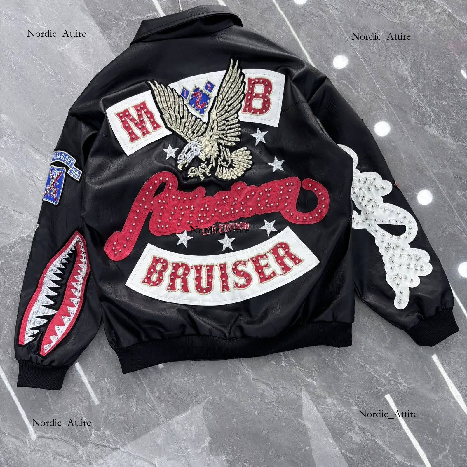 Pellejacket Leather Jackets Designer Diamond Encrusted Eagle Pelle Jacket Wide Sheep Leather Windbreak Bomber 1978 Limited Edition Luxury Mens fashi