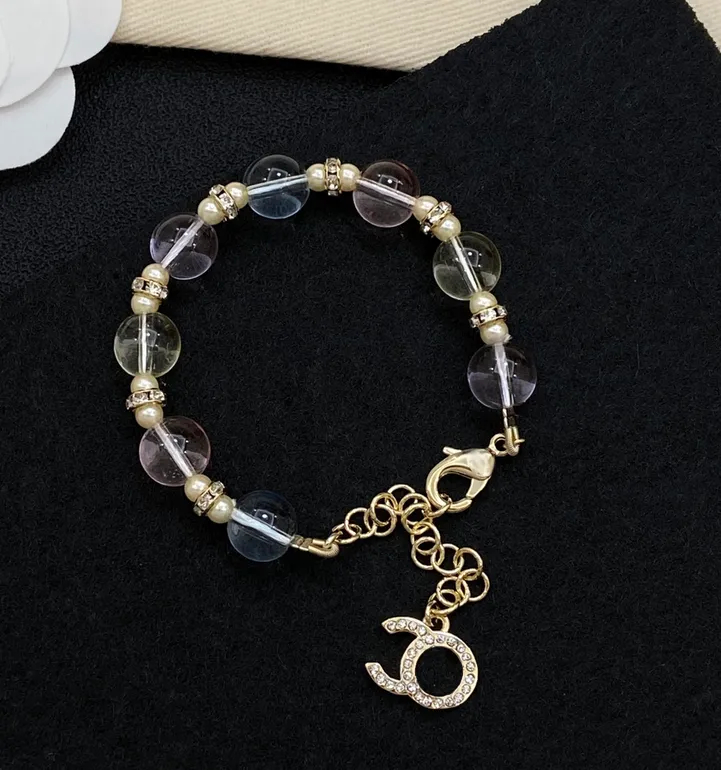Classique Perle Chaîne Bracelet Designer Diamant Lettre Bracelets Porte-Bonheur Manchette Bracelet Femmes Fête Haute Qualité Bijoux Cadeau