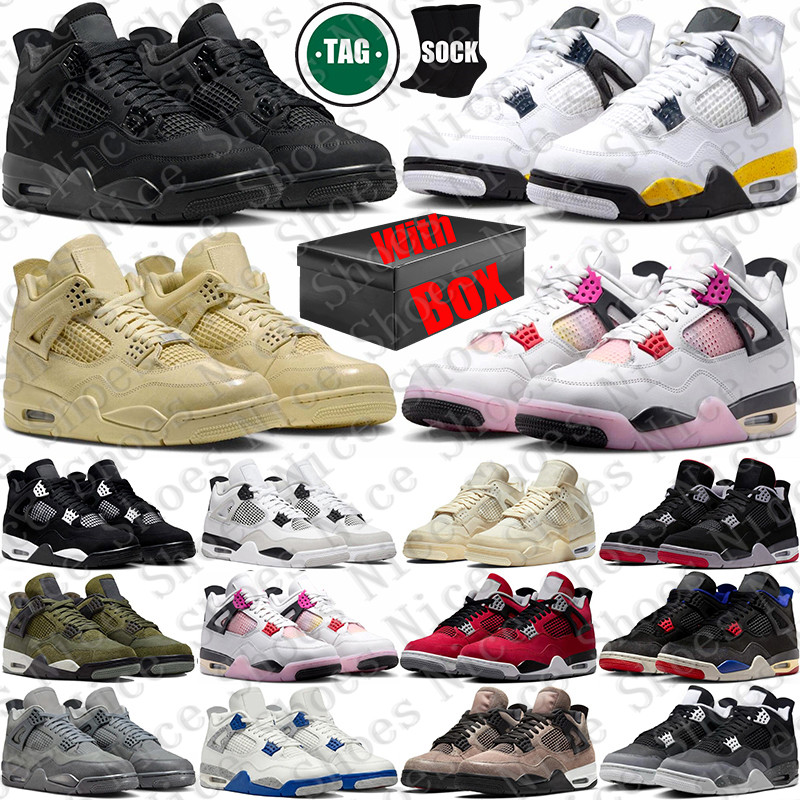 Livraison gratuite avec boîte Basketball 4 4s Stock x Designer Sport Chaussures Baskets D H Gate Chaussure Black Cats Tour Yellow Comic Toro Brav