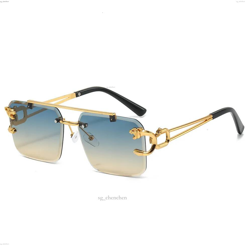 Vente chaude Double faisceau Cut Edge Square Lunettes sans monture Designer Hommes Mode européenne et américaine Leopard Lunettes de soleil à la