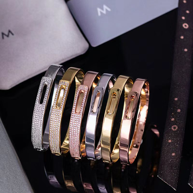Bracelet coulissant à trois diamants de marque M, or 18 carats, en acier inoxydable, bijoux de luxe de styliste pour femmes