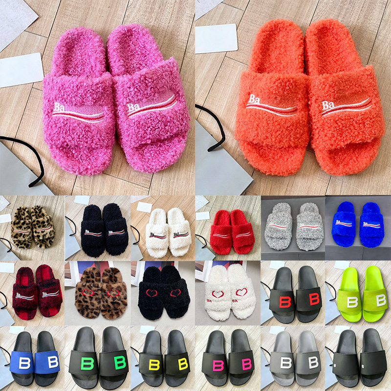 luxury fur slides paris slippers sandals furry clogs heels designer furs sliders flip flop men women black white grey pink orange sandal beach pool