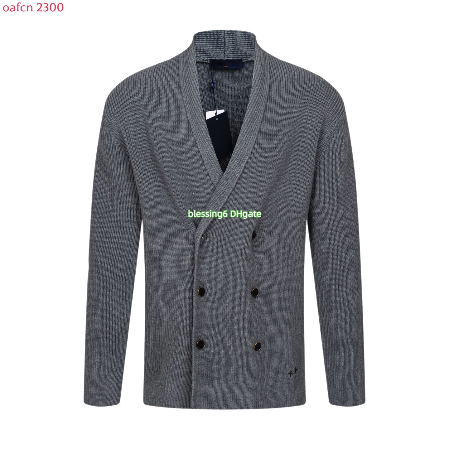 Designer men's double breasted knitted cardigan V-neck long sleeved sweater solid color knitted casual business loose knitted noble outerwear a