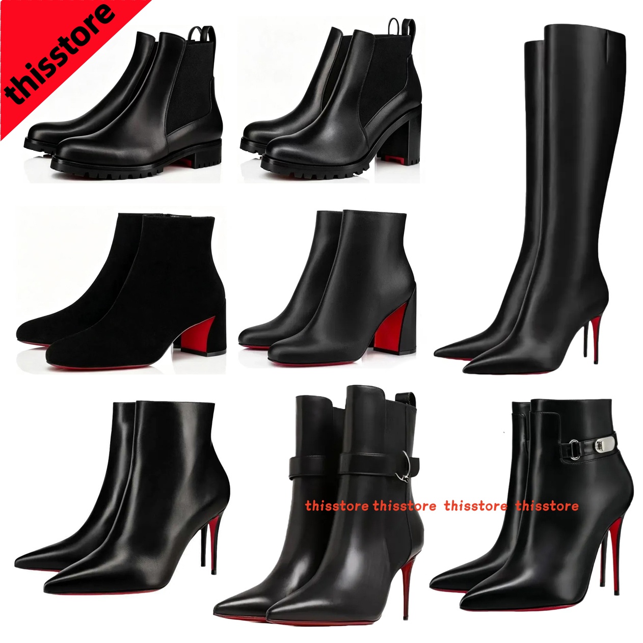 Designer boots Women brand heels women dress shoes Red Shiny Bottom Boots Toe High Heels Stiletto Genuine Leather Woman Boots Pumps 35-45