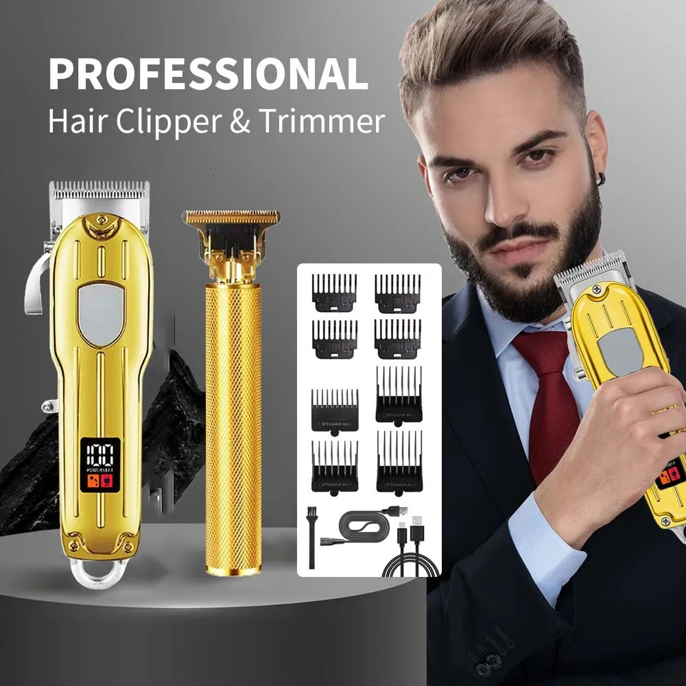 2 in 1 Electric Hair Clipper T-Blade Trimmer Set for Men Cordless Beard Shaver Haircut Machine with 260929CJ