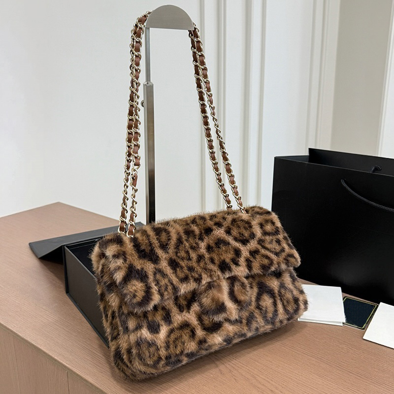 Designer Dames Imprimé Léopard À Pois En Peluche Tempérament Flip Sac Matériel Matias Chaîne Sac À Bandoulière Unique Épaule Aisselle Sac Mailman