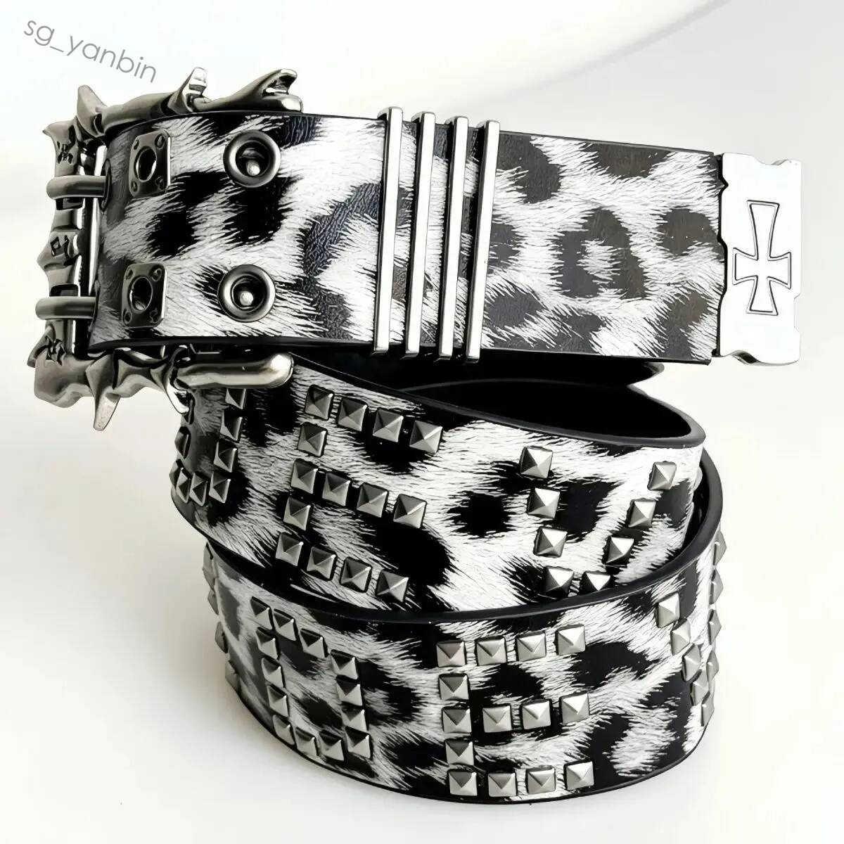 Y2K Gothic Punk Leopard PU Leather Square Studded Rivet Waist Belt Irregular Thorn Metal Pin Buckle Street Hip Hop Unisex 260905 Hot