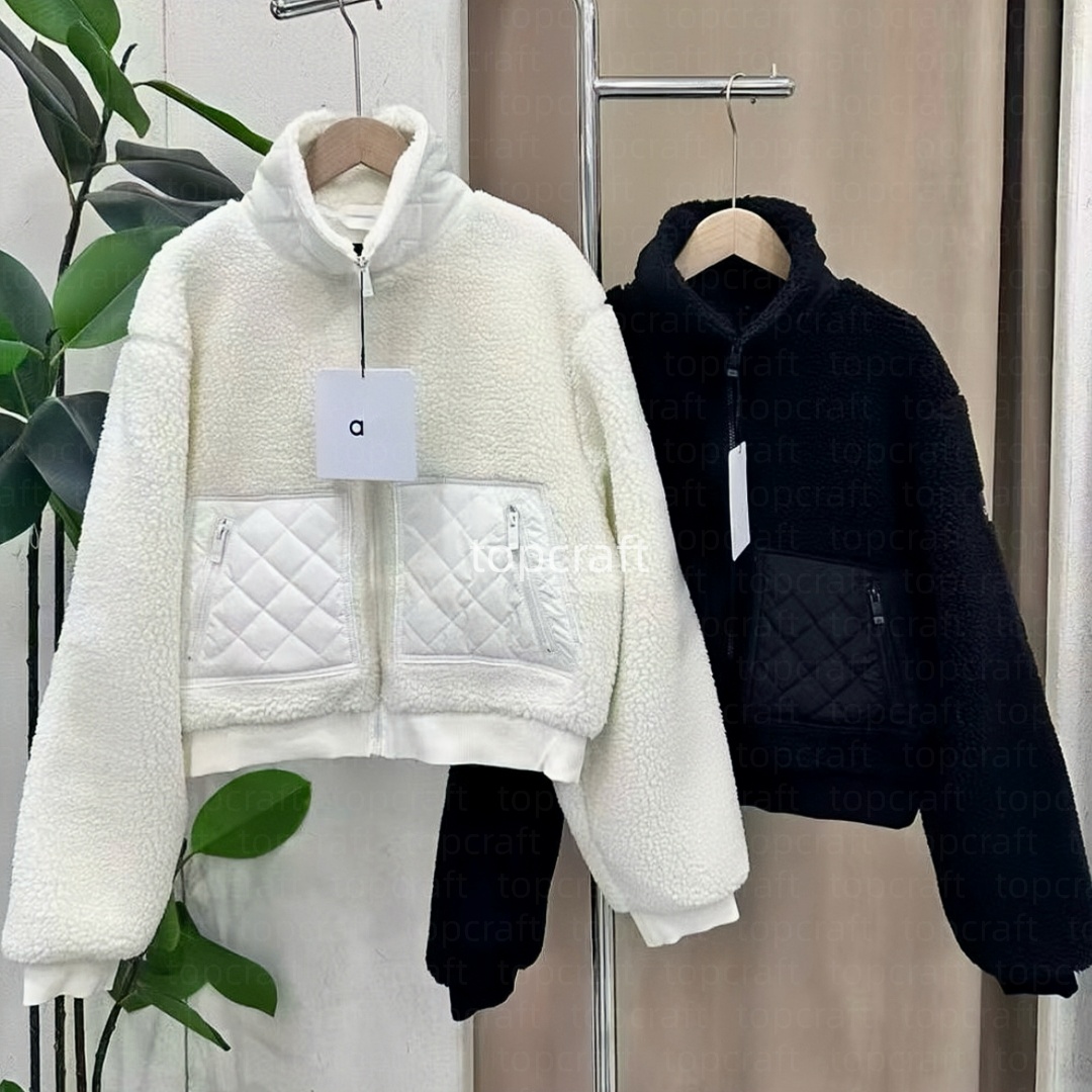 Designer Women's Yoga Lamb Wool Hair Jackets Navy Fleece Zipper Thick Winter Coat Cotton Crop Tops Hoodie Clothes Clubhouse Jacket Sports Sets