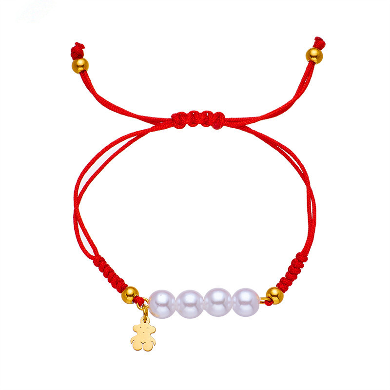 Mode femmes filles argent or acier inoxydable ours rond noir rose rouge corde blanc perle Bracelets bijoux Pulsera un cadeau