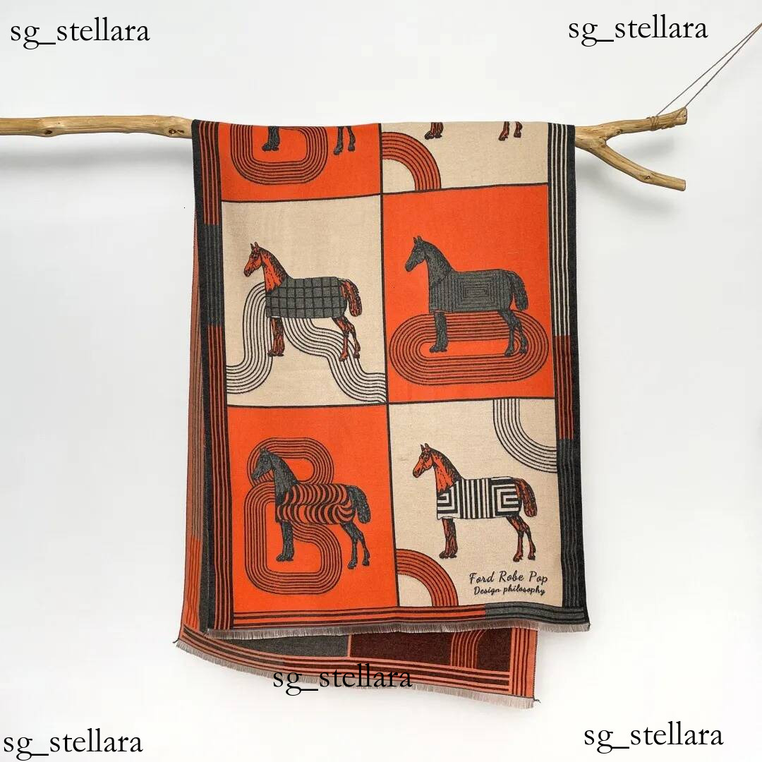 Épaissi 400g automne hiver cheval à motifs à la mode élégant femmes faux cachemire écharpe châle et cou plus chaud chaud