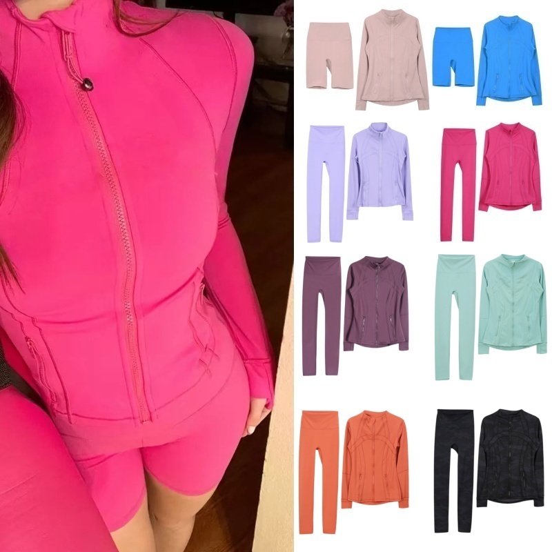 women jacket yoga set legging long clothes sleeves gym outfit black pink color sports shaping waist fitness jogging sportswear for lady leggings