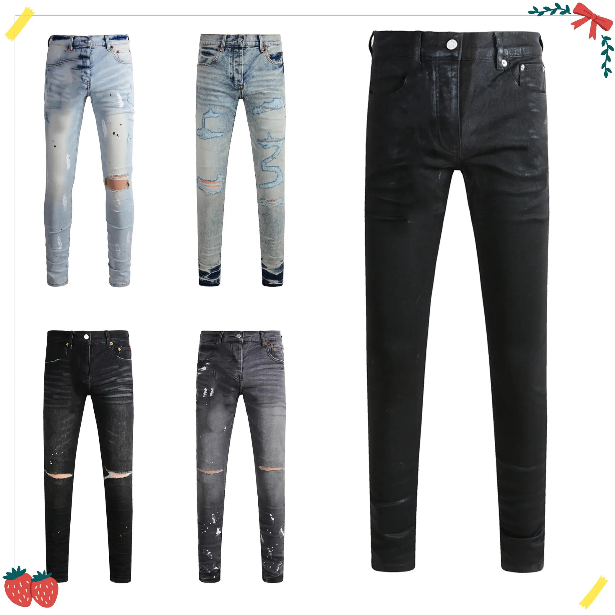 Men Jeans Mens Designer For Hiking Pant Ripped Hip trousers Hop High Street Fashion Brand Pantalones Vaqueros Para Hombre Motorcycle Close Fitting A