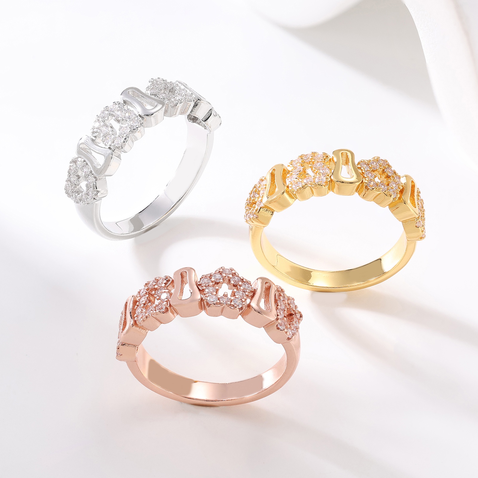 Mode femmes hommes Animal ours coeur anneaux en acier inoxydable argent or Rose creux fleur cercle anneaux bijoux