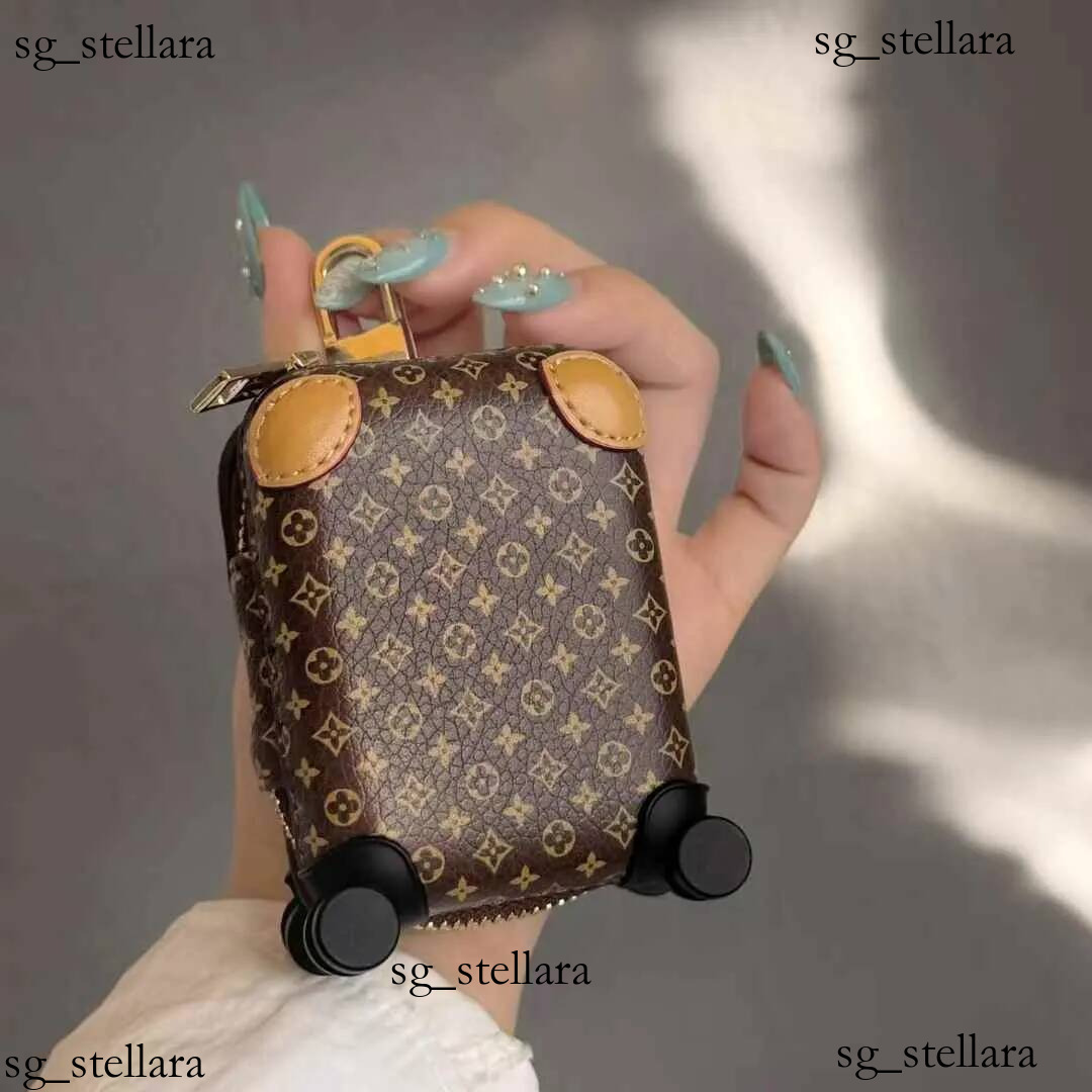 Mini Suitcase Shape Bag Charm designer Keychain Faux Leather Zipper Small Coin Purse Portable Earbud Storage Pouch Pendant for Handbag Backpack Acce