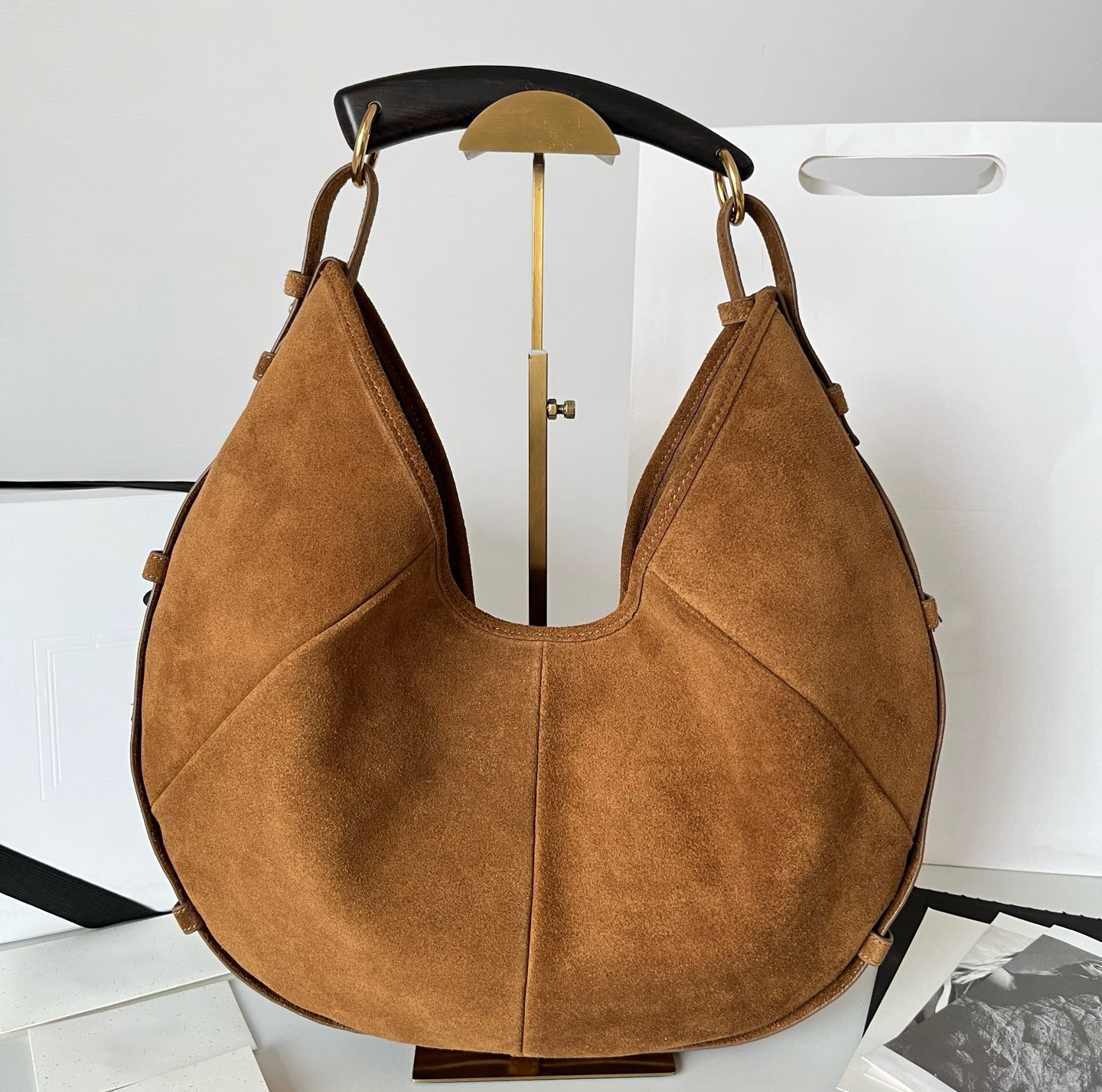 High Quality Mirror Designer MOMBASA bag Inspired Curved Top Handle Bag Vintage Distressed Cowhide Moon Hobo Bag Premium Handcrafted Soft Leather Sh