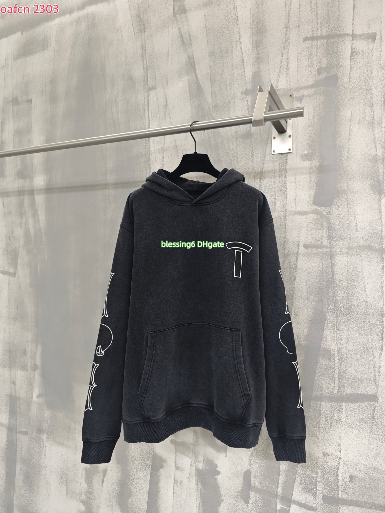 Chrome men's hoodie hoodie retro washed long sleeved pullover sweatshirt loose women's streetwear autumn and winter hip-hop outfit pure co